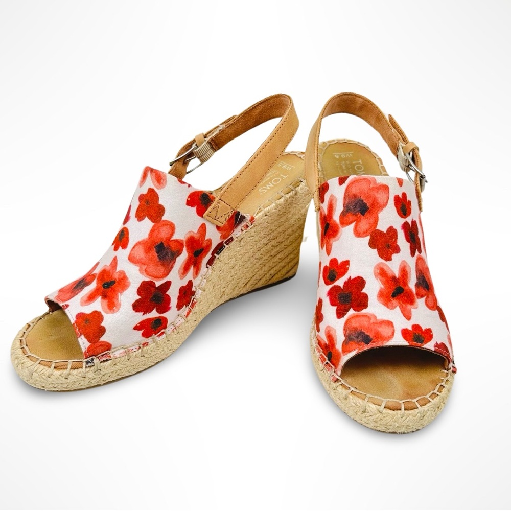 Toms | Poppy Floral Watercolor Canvas Wedge
